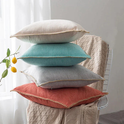 Decorbites™ Leinen-Fransen-Kissenbezug: Blau Grau Gelb Rot Grün für Sofa Bett