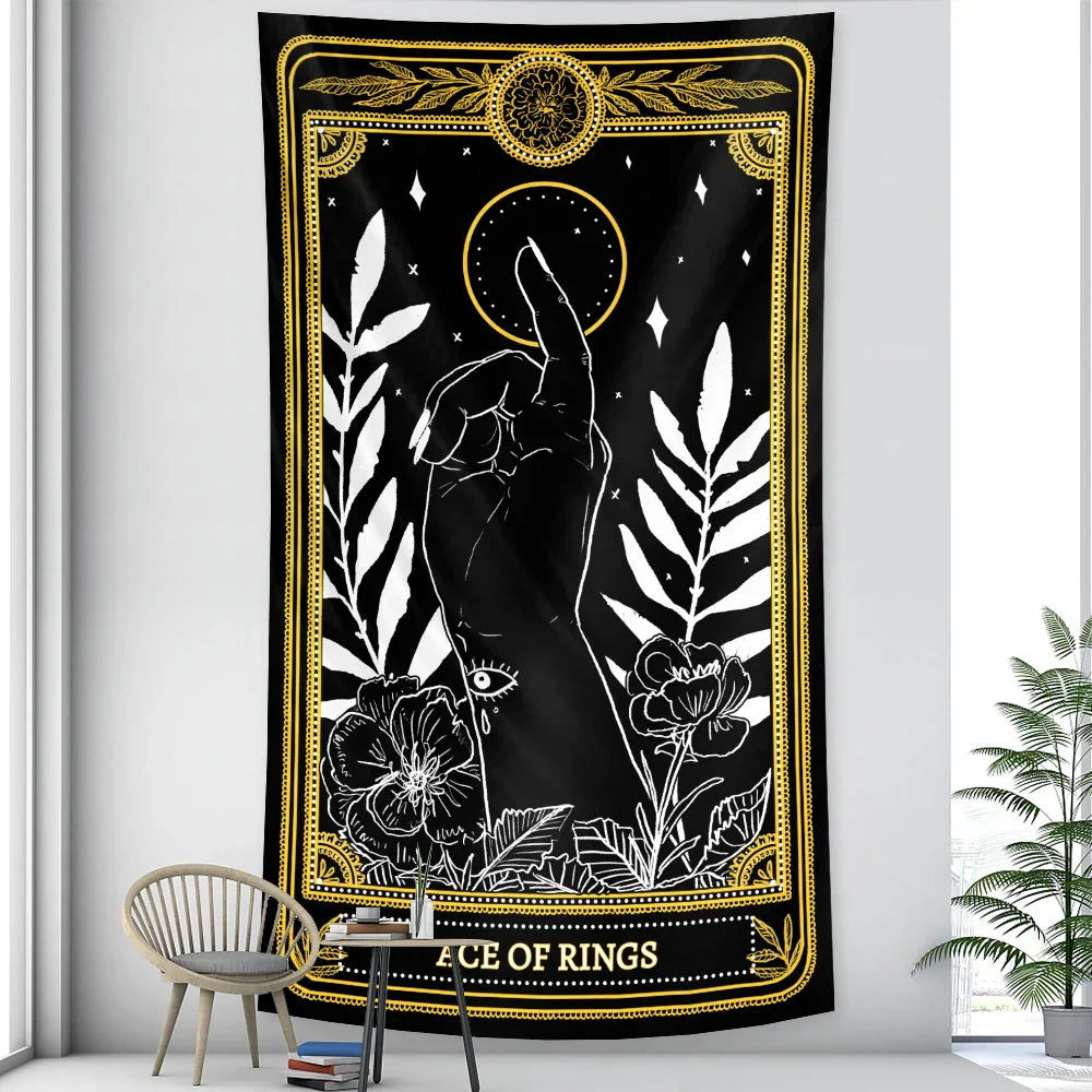 DecorBites™ Black & White Tarot Witchcraft Tapestry | Bohemian Hippie Mandala Wall Decor