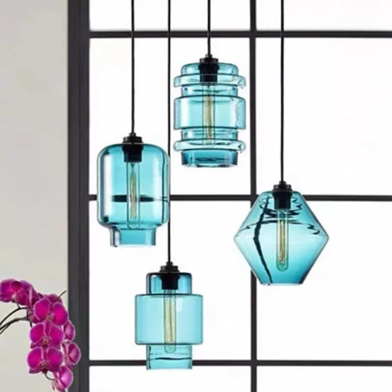 DecorBites™ Geometric Glass Pendant Light Collection: Modern Crystalline Pendant Series