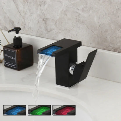 Decorbites™ LED-Wasserfall-Waschtischarmatur Weiß & Schwarz Mischbatterie Deckenmontage Vollmessing