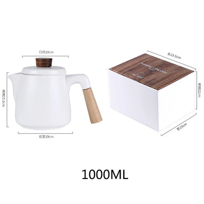Decorbites™ Japanischer Stil Keramik-Teekanne-Set mit Holzgriff | Hitzebeständiges Borosilikatglas