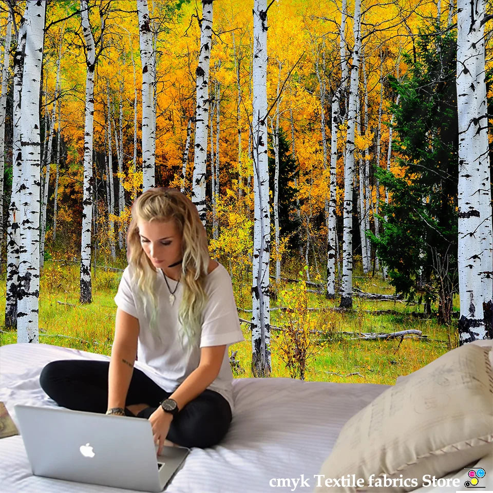 DecorBites™ Birch Forest Starry Sky Wall Tapestry: Psychedelic Hippie Mandala Landscape Art