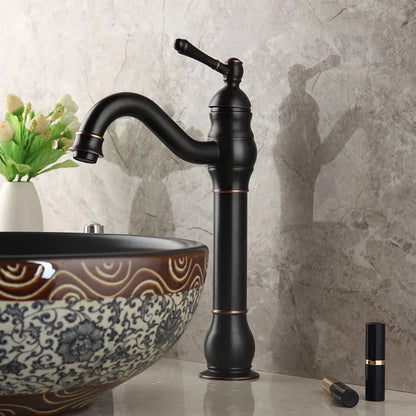 Decorbites™ Schwarzes Keramik-Waschbecken mit handgemaltem Wasserfall-Design und Messing-Wasserhahn