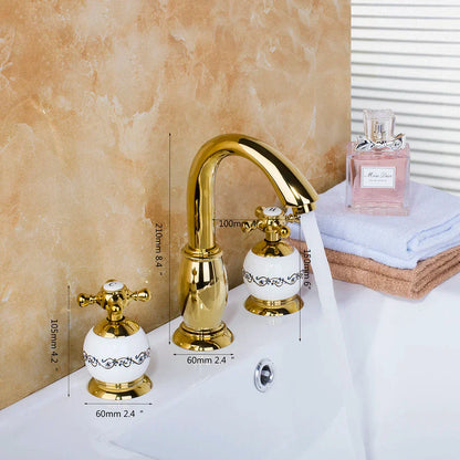 DecorBites™ Golden Plated Bathroom Faucet Set with Ceramic Cross Handles
