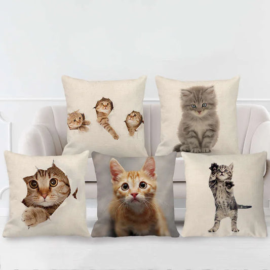 Decorbites™ Süßes Katzen-Gesicht Dekoratives Kissenbezug Weiches Leinen-Kissen für Zuhause Sofa