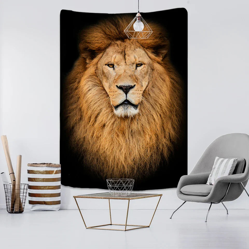 Decorbites™ Löwen-Welt-Gobelin-Wandbehang Stoff Heimdekoration Stoffkunst Wandhänger