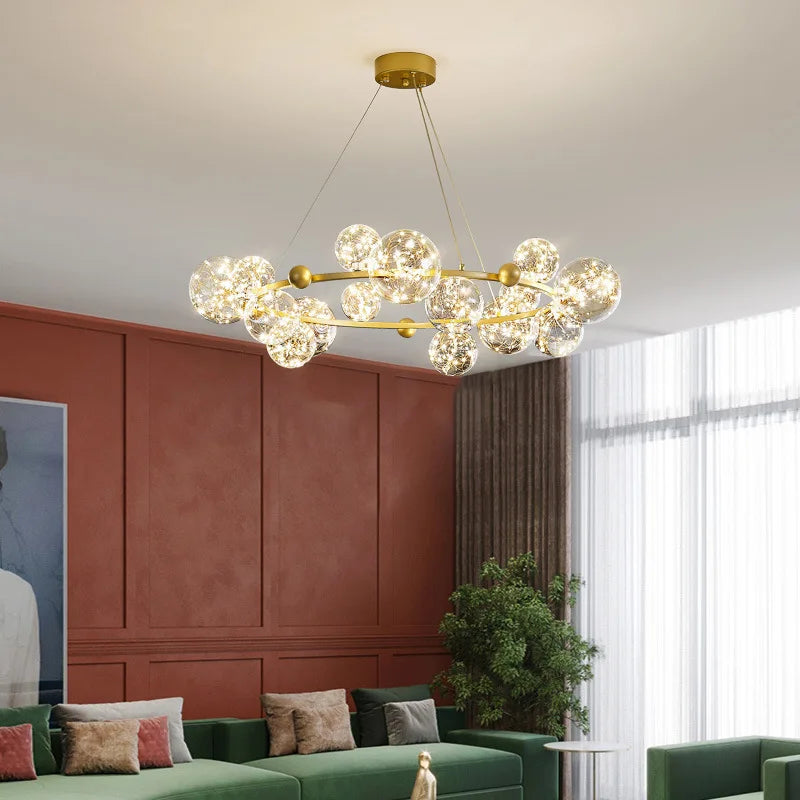 Decorbites™ Goldener Ring-Glasball-Lüster mit Fernbedienung für Wohn- und Esszimmer