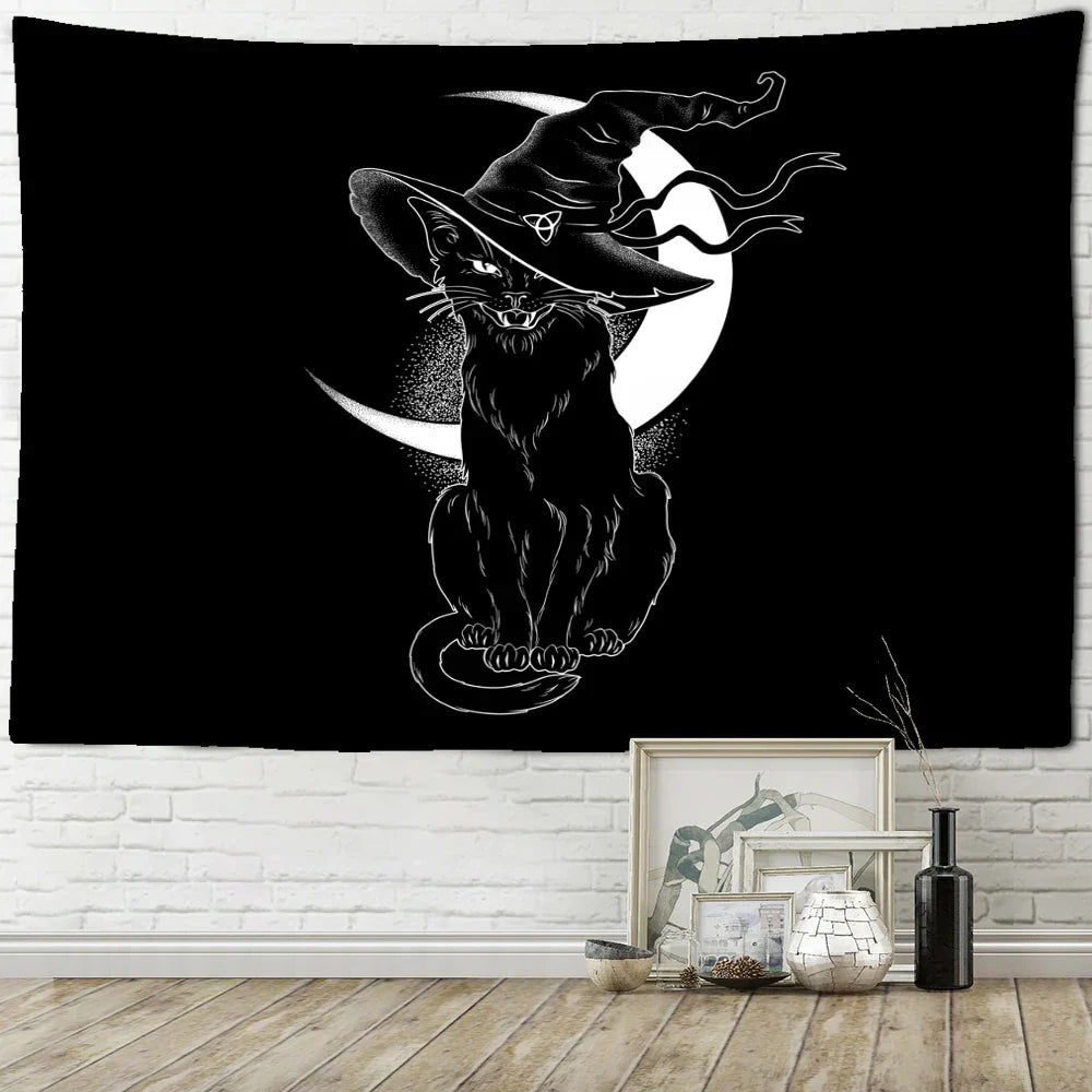 Decorbites™ Schwarze Katze Psychedelisches Wandbehang für die Raumdekoration