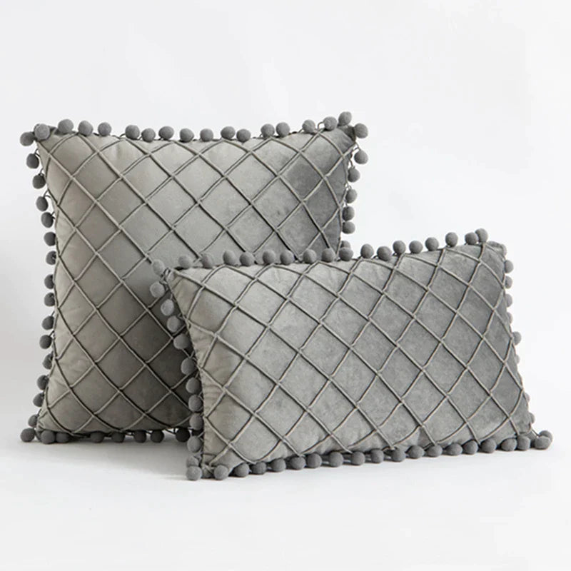 DecorBites™ Corduroy Striped Pompom Pillowcase for Bedroom Sofa Living Room