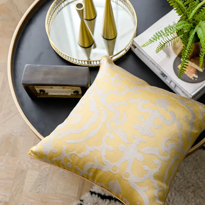 DecorBites™ Gold Geometry Cut Velvet Embroidered Lumbar Pillow Cover Chic Style 35x50cm