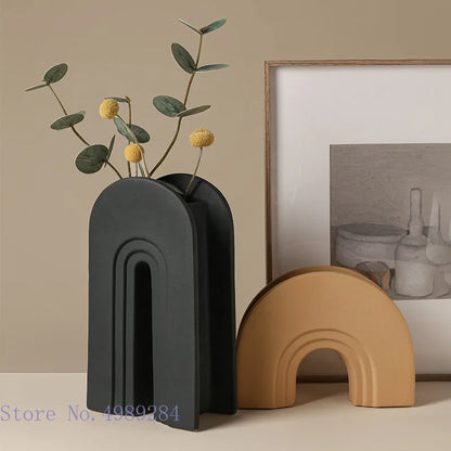 DecorBites™ Geometric Stripes Ceramic Vase for Home Decoration and Flower Arrangement Craft