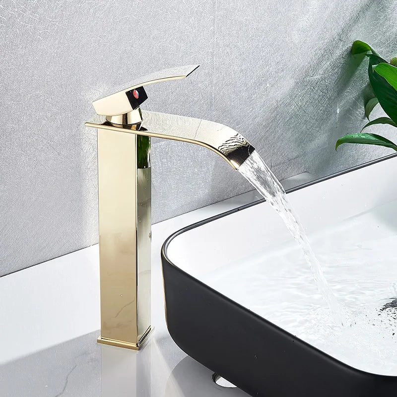 Gold Brass Basin Faucet Sleek Multi-Finish Style