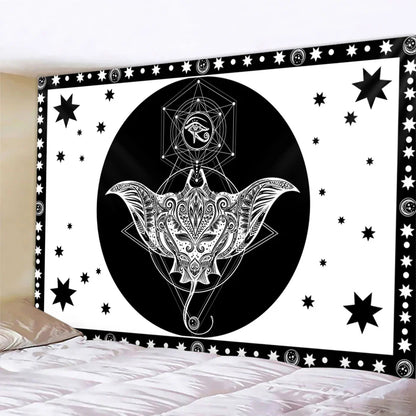 DecorBites™ Black & White Tarot Witchcraft Tapestry | Bohemian Hippie Mandala Wall Decor