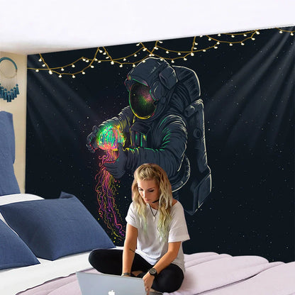Decorbites™ Qualle Interstellarer Himmel Wandbehang: Astronautendesign für Boho-Wohnheime-Dekoration