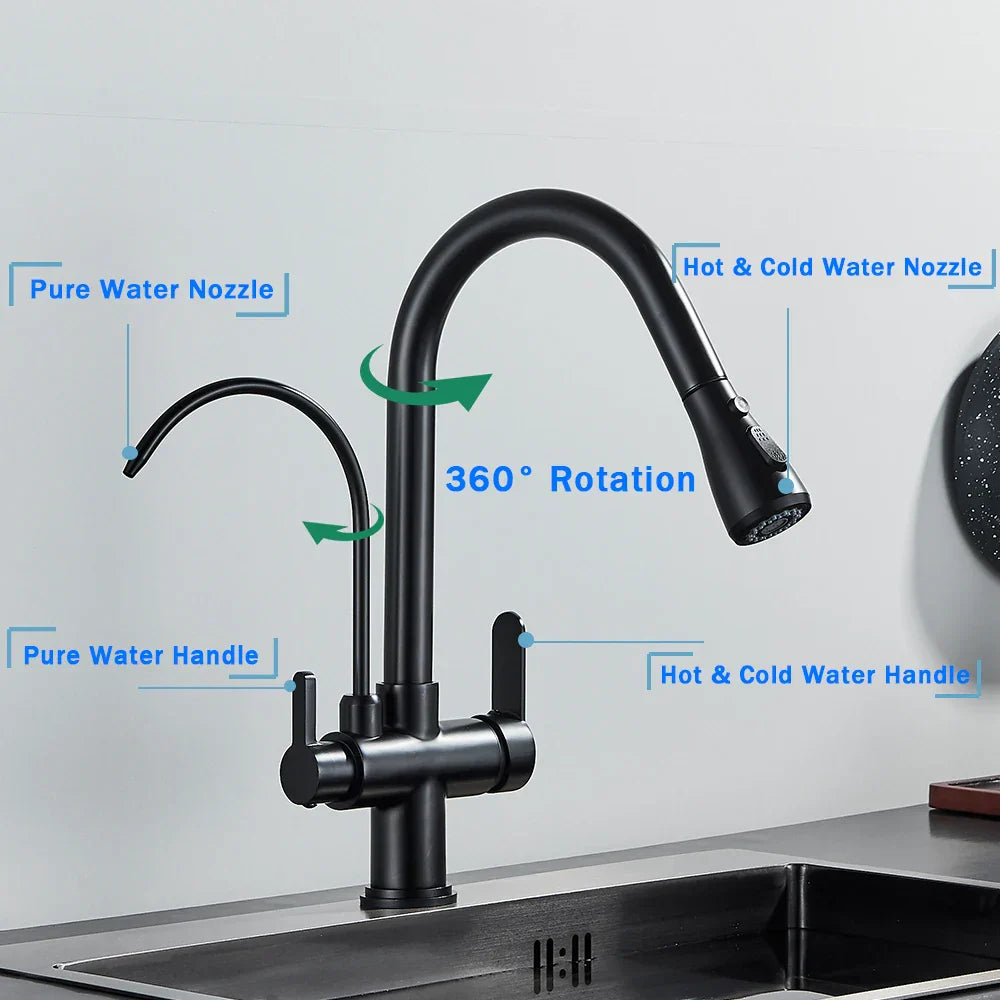 Decorbites™ Schwarzer Küchenarmatur mit Dual-Modus 2 in 1 Reiner-Wasser-Mischbatterie