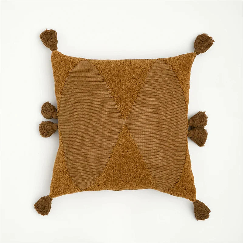Tassel Knit Cushion Cover Mustard 45x45cm