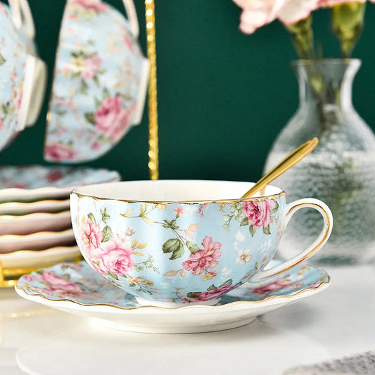 Decorbites™ Elegantes Blumen-Teetassen-Set mit Löffel und Untertasse