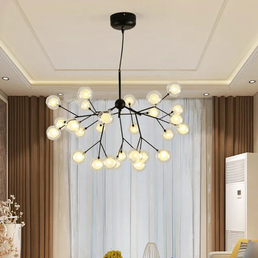 Decorbites™ Glas-Kugeln-Glühwürmchen-LED-Baumast-Lüster Industrie-Schwarz-Beleuchtung
