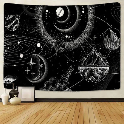 Decorbites™ Schwarz-Weiß-Sterne-Mandalas-Tapisserie - Wohnraumausstattung