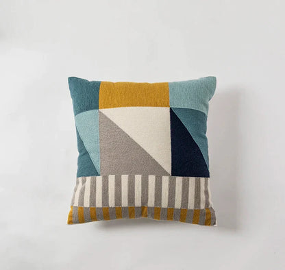 DecorBites™ Geometric Embroidery Cushion Cover Set - Blue Coffee Yellow Grey Abstract Square