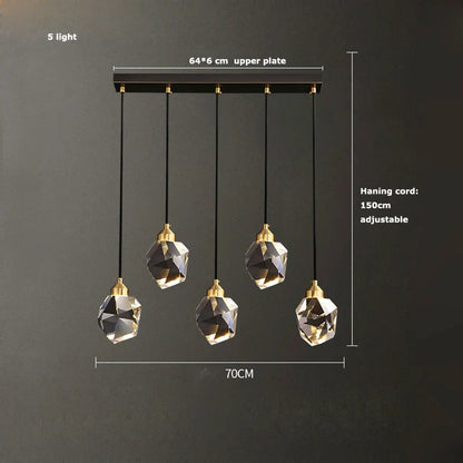DecorBites™ Black Crystal Copper LED Chandelier - Art Deco Hanging Lamp for Dinning Room