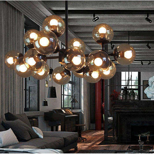 DecorBites™ Glass Ball Pendant Lamp: Modern Industrial Loft Iron Luminaria Light