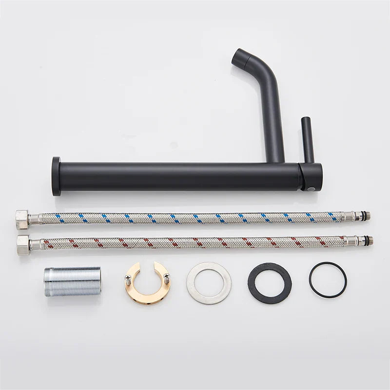 DecorBites™ Black Deck Mounted Basin Mixer Tap | Hot Cold Water Faucet for Bathroom Basin