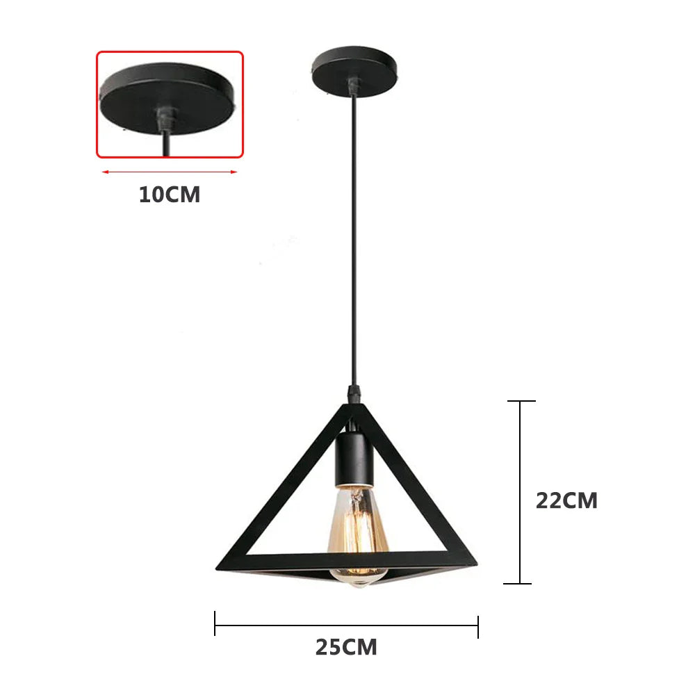Vintage Black Geometric Iron Pendant Light