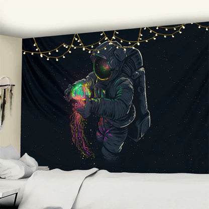 Decorbites™ Qualle Interstellarer Himmel Wandbehang: Astronautendesign für Boho-Wohnheime-Dekoration
