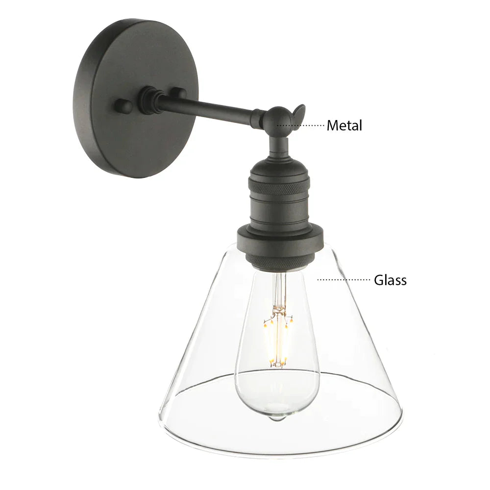 DecorBites™ Funnel Flared Glass Clear Glass Shade Single Sconce Wall Lamp