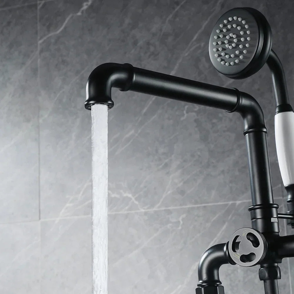 DecorBites™ Industrial Black Floor Standing Dual Handle Bathroom Shower Faucet
