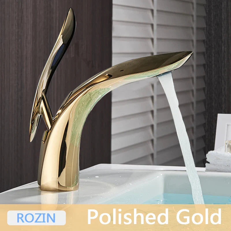 Decorbites™ Golden Rose Badezimmerarmatur Wasserfall Waschbeckenmischer Armaturen - Luxus Einloch