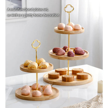 Decorbites™ Bambus-Frucht-Kuchenständer-Set Holztischgeschirr Snack-Dessert-Bonbon-Teller