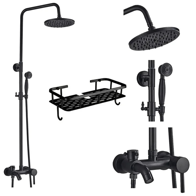 Decorbites™ Schwarzes Messing Bad-Duscharmatur-Set mit Handbrause und Wannenarmatur