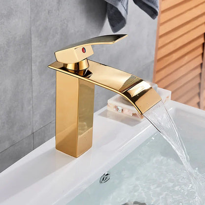 Decorbites™ Schwarze Messing Badezimmer Wasserfall Waschbecken Armatur Heiß-&Kalt Mischer Waschtisch Hahn Deckenmontiert
