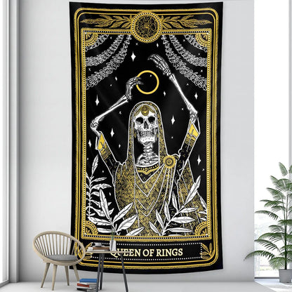 DecorBites™ Black & White Tarot Witchcraft Tapestry | Bohemian Hippie Mandala Wall Decor