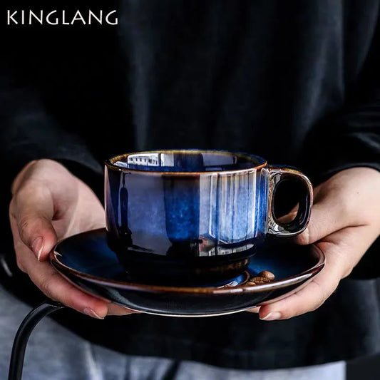 Decorbites™ Deep Blue Keramik-Espresso-Kaffeetasse-Untertassensatz