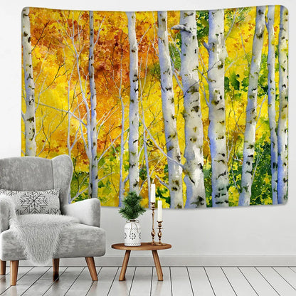 DecorBites™ Birch Forest Starry Sky Wall Tapestry: Psychedelic Hippie Mandala Landscape Art