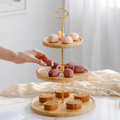 Decorbites™ Bambus-Frucht-Kuchenständer-Set Holztischgeschirr Snack-Dessert-Bonbon-Teller