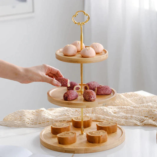 Decorbites™ Bambus-Frucht-Kuchenständer-Set Holztischgeschirr Snack-Dessert-Bonbon-Teller