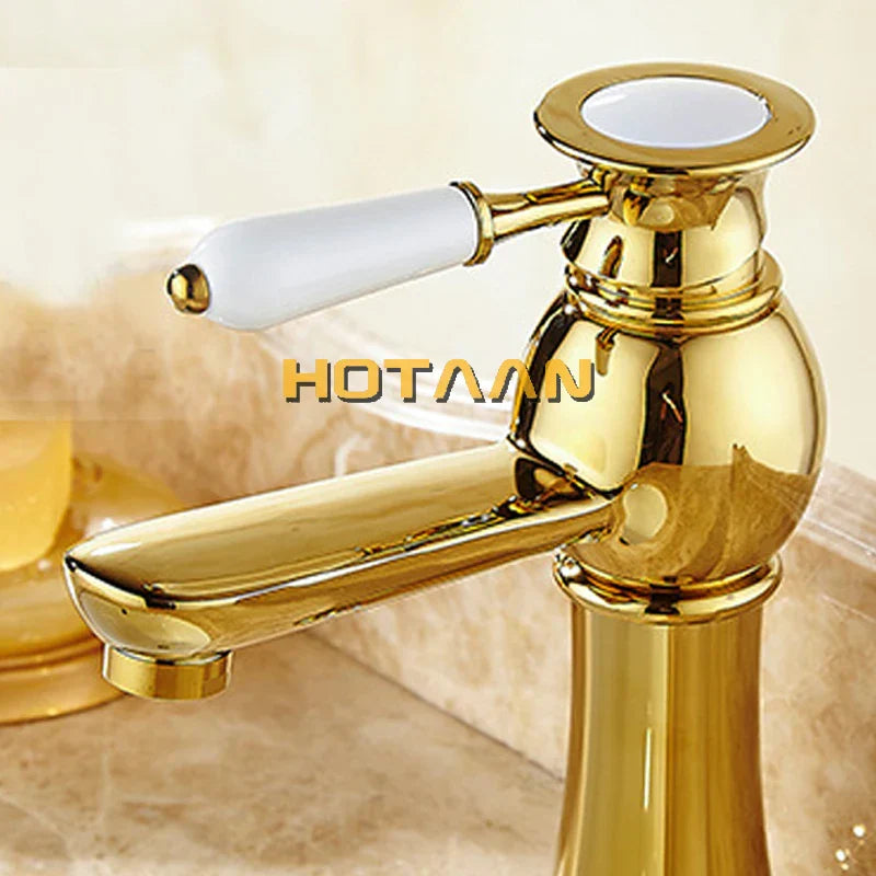 Gold Brass Deck-Mounted Basin Faucet Design