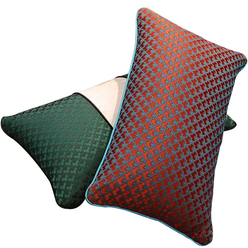 Decorbites™ Geometrisches Blau- und Rot-Jakard-Material Taillen-Kissenbezug für modernes Luxus-Dekor