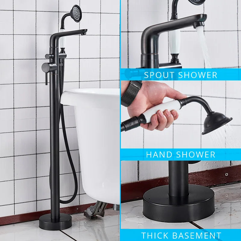 Decorbites™ Zweihandlicher Schwarzer Wasserfall-Badewannenarmatur Bodengestell-Set für das Badezimmer