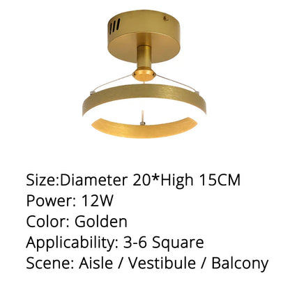 Golden brass-finished modern pendant lights with circular ring design and integrated led illumination by DecorBites LED pendant