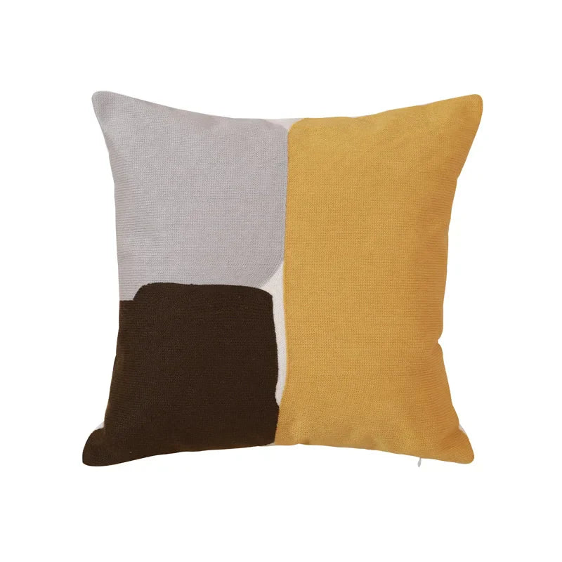 DecorBites™ Geometric Embroidery Pillow Cover 45x45cm/30x50cm Yellow Pink Abstract Design