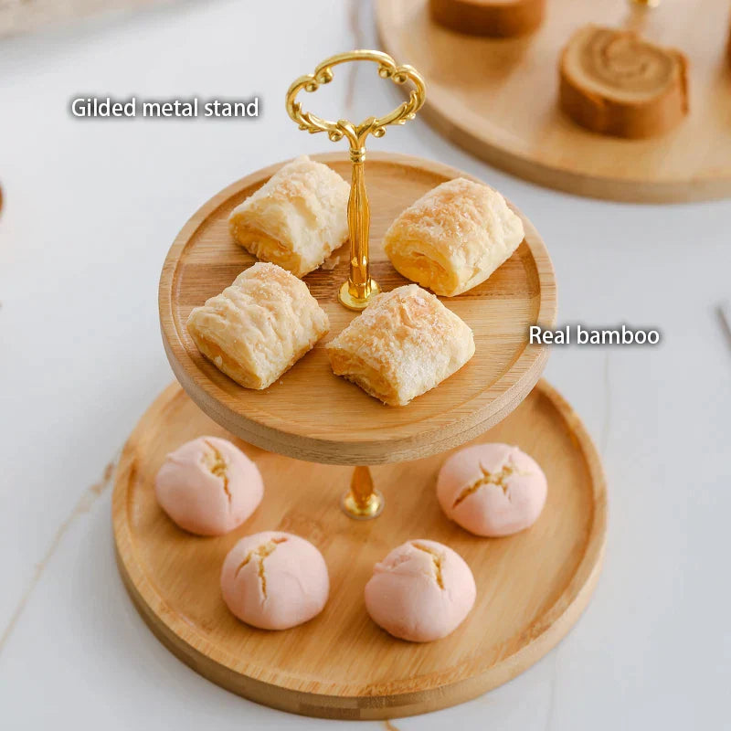 Decorbites™ Bambus-Frucht-Kuchenständer-Set Holztischgeschirr Snack-Dessert-Bonbon-Teller