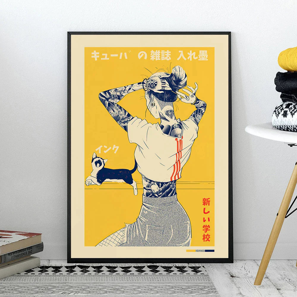 Decorbites™ Japanisches Katzenplakat Vintage-Leinwanddruck für Retro-Wandkunst im modernen Zuhause