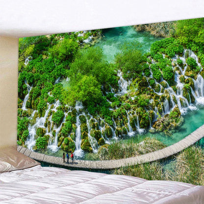 Decorbites™ Wald-Wasserfall-Kunst-Wandteppich: Boho-Hippie-Dekoration für Yogamatte, Sofa und Decke
