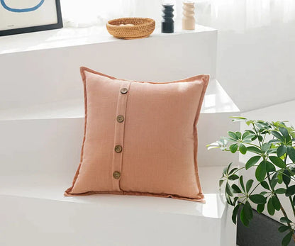 Decorbites™ Baumwoll-Leinen-Kissenbezug 45x45 cm in Pink, Blau, Grün, Beige mit Kokosknöpfen für die Raumdekoration