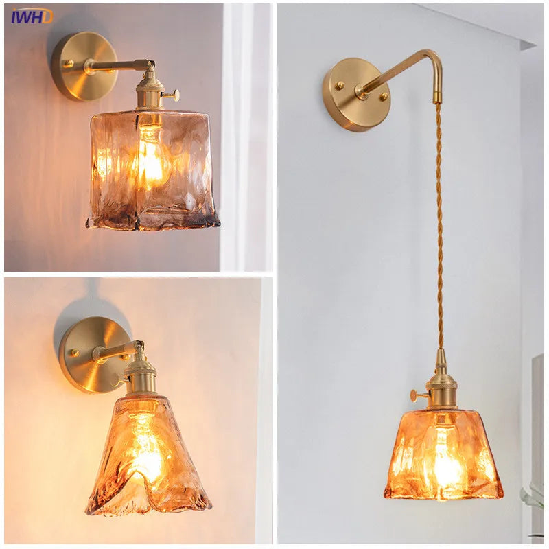 Decorbites™ Bernstein-Glas-Wandleuchte-Schalter, Moderne Kupfer-LED-Lampe für Zuhause, Schlafzimmer, Wohnzimmer